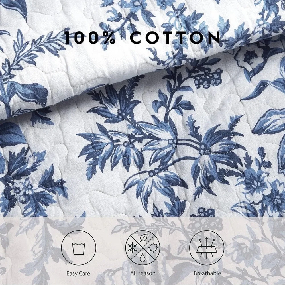 Gorgeous Laura Ashley Full/Queen Bedford Quilt & Sham Set Delft Blue